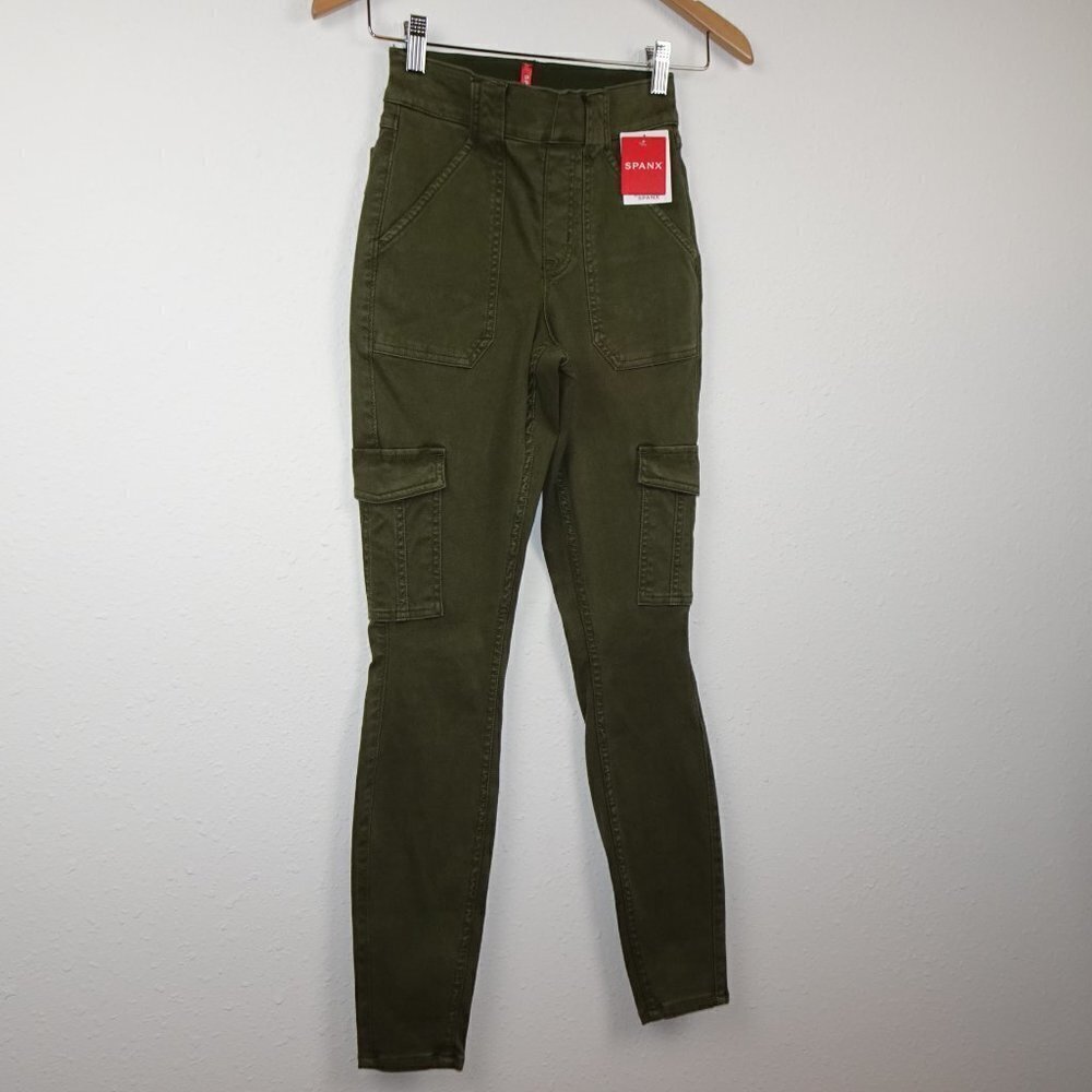 Spanx Cargo Pants Women's Size XS Green Pull On High Waist Ankle Twill - Picture 3 of 8